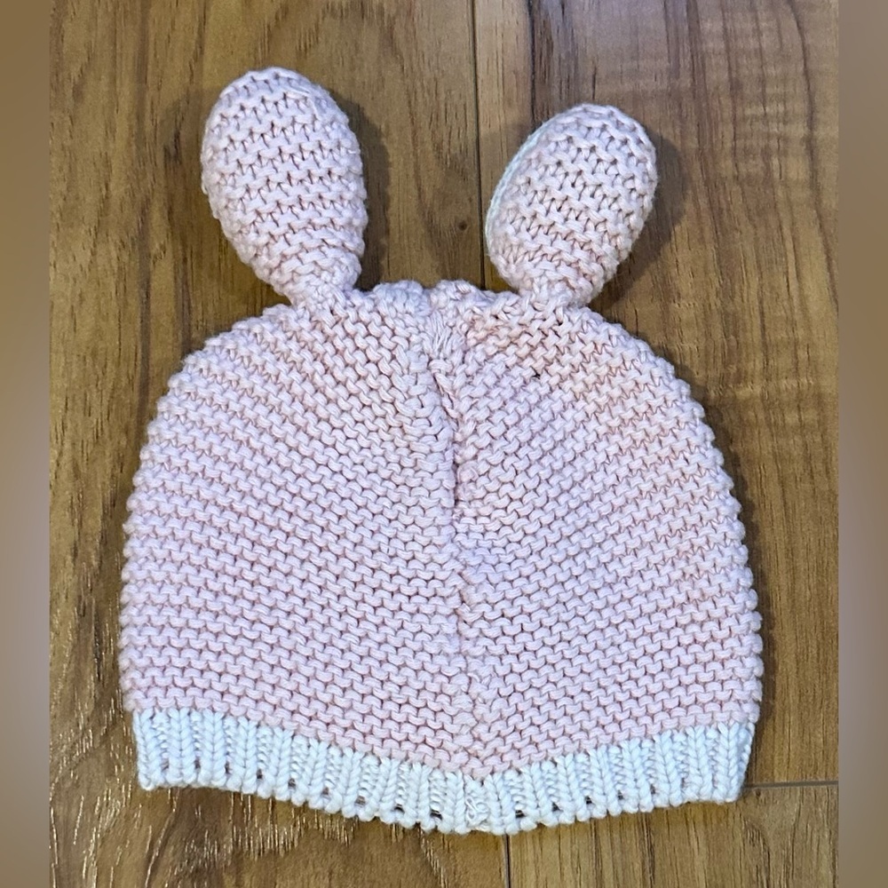 Baby Gap Crochet Bunny Pink Knit Hat with Cream Trim 6-12 months - Picture 3 of 6